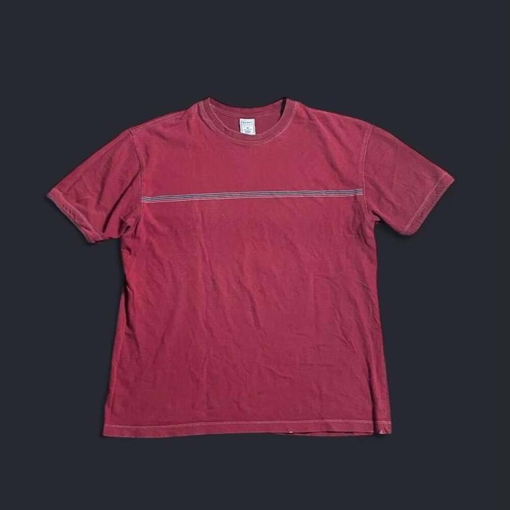 Vintage Striped Skater Tee Shirt Mens Medium Faded Burgundy Red Y2K